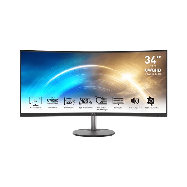 MSI PRO MP341CQDE computer monitor 86,4 cm (34") 3440 x 1440 Pixels UltraWide Quad HD Zwart (9S6-3PB2CT-005 | -042)
