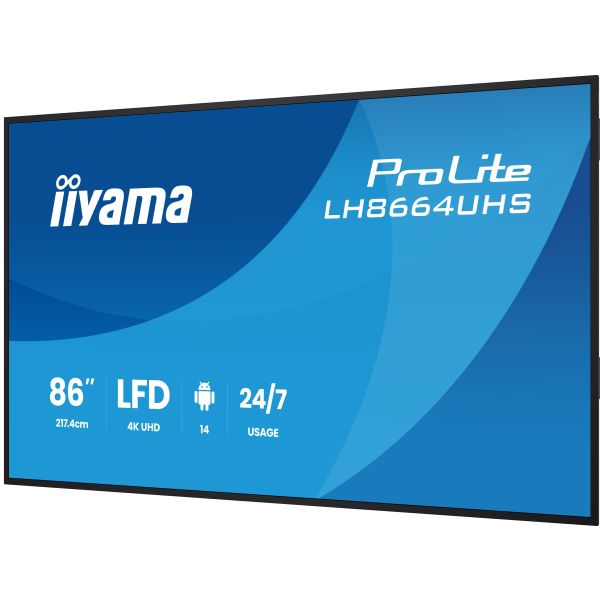iiyama LH8664UHS-B3AG beeldkrant Digitale signage flatscreen 2,17 m (85.6") Wifi 500 cd/m² 4K Ultra HD Zwart Type processor Android 24/7 (LH8664UHS-B3AG) 10/10 iiyama LH8664UHS-B3AG beeldkrant Digitale signage flatscreen 2,17 m (85.6") Wifi 500 cd/m² 4K Ultra HD Zwart Type processor Android 24/7 (LH8664UHS-B3AG)