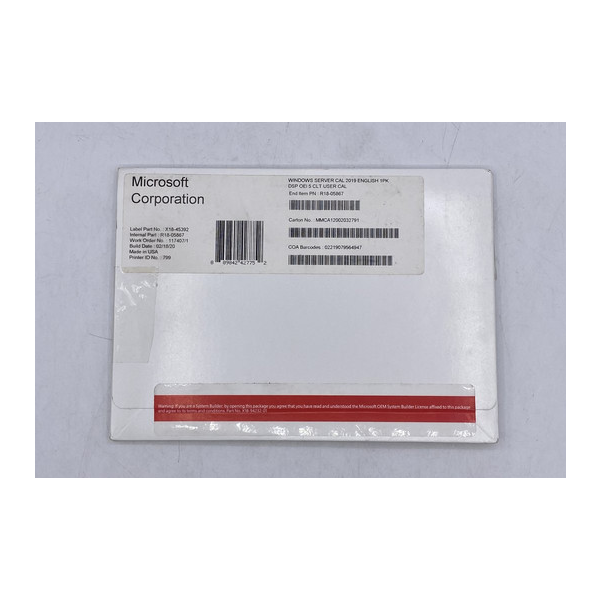 Microsoft WS CAL 2019 ENG MLP 5 USER CAL (R18-05657)