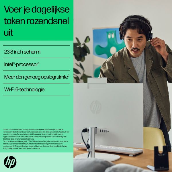 HP 24-cr0055nd Intel® Core™ i5 i5-1335U 60,5 cm (23.8") 1920 x 1080 Pixels Alles-in-één-pc 8 GB DDR4-SDRAM 512 GB SSD Windows 11 Home Wi-Fi 6 (802.11ax) Zwart (895R1EA#ABH)