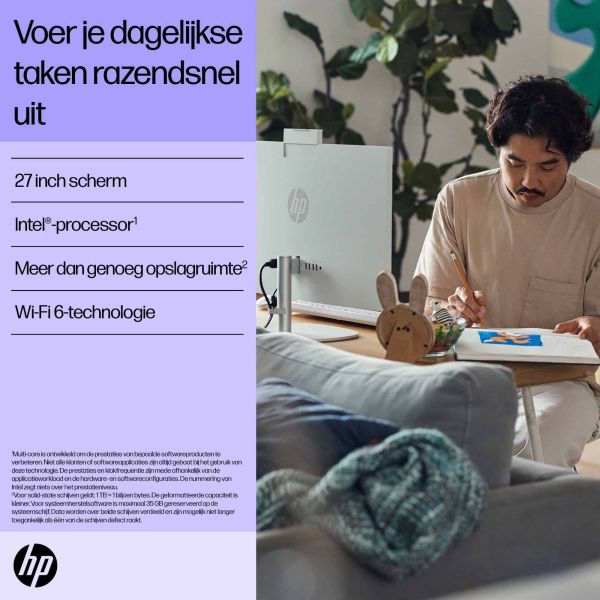 HP All-in-One 27-cr0054nd Intel Core i5-1334U 27inch FHD AG 16GB DDR4 512GB PCIe NVMe SSD W11H Jet Black Intel® Core™ i5 i5-1335U 68,6 cm (27") 1920 x 1080 Pixels DDR4-SDRAM Windows 11 Home Wi-Fi 6 (802.11ax) Zwart (D18D2EA#ABH) HP All-in-One 27-cr0054nd Intel Core i5-1334U 27inch FHD AG 16GB DDR4 512GB PCIe NVMe SSD W11H Jet Black Intel® Core™ i5 i5-1335U 68,6 cm (27") 1920 x 1080 Pixels DDR4-SDRAM Windows 11 Home Wi-Fi 6 (802.11ax) Zwart (D18D2EA#ABH)
