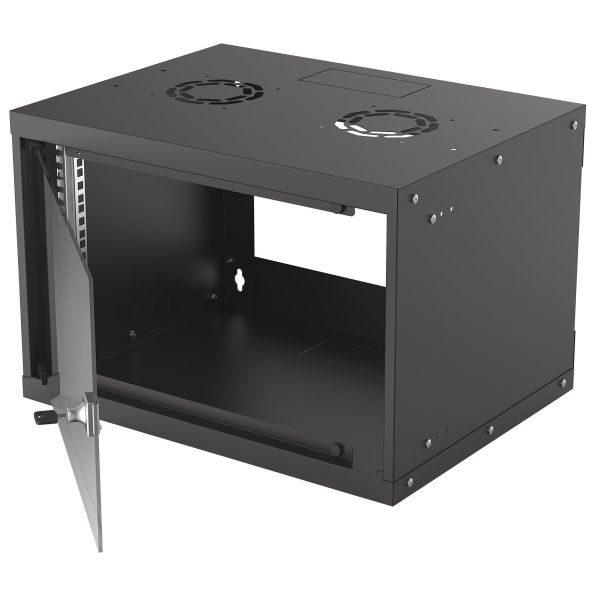 Intellinet 19" netwerkkast wand (basic), 6U, 400 mm diep, zwart, bouwpakket, max. 50 kg, bruikbare diepte 340 mm, glazen deur, montagemateriaal niet inbegrepen (714143)