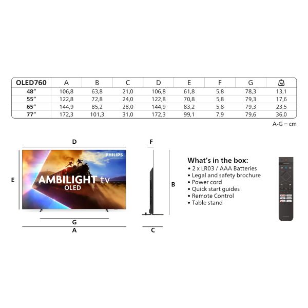 Philips 65OLED76012 165,1 cm (65") 4K Ultra HD Smart TV Wifi Zwart (65OLED760/12) Philips 65OLED76012 165,1 cm (65") 4K Ultra HD Smart TV Wifi Zwart (65OLED760/12)