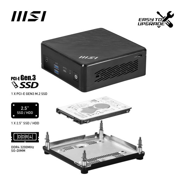 MSI Cubi N ADL-006DE Intel® N N200 4 GB DDR4-SDRAM 128 GB SSD Windows 11 Pro Mini PC Zwart (00B0A911-006)