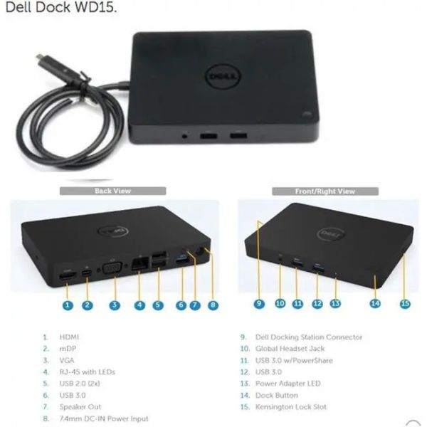 Dell Docking Station, WD15 with (5FDDV-RFB)