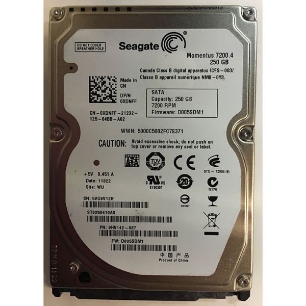 Seagate Momentus 7200.4 250GB 7.2K SATA 2.5" HDD (XDNFF-RFB)