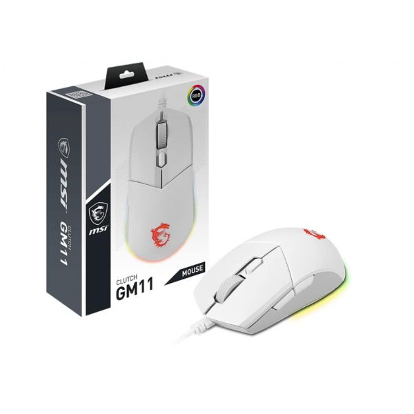 MSI CLUTCH GM11 WHITE muis Gamen Ambidextrous USB Type-A Optisch 5000 DPI (S12-0401950-CLA)