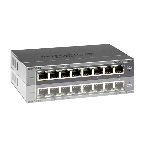 NETGEAR ProSAFE Unmanaged Plus Switch - GS108E - 8 Gigabit Ethernet poorten (GS108E-300PES)