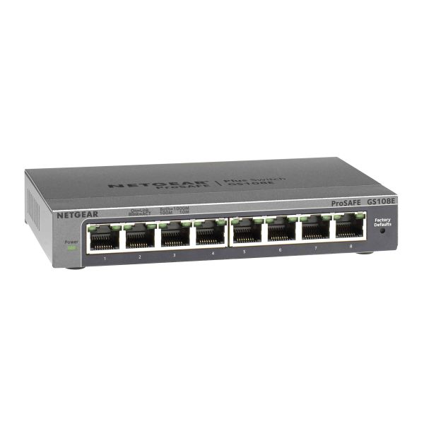 NETGEAR ProSAFE Unmanaged Plus Switch - GS108E - 8 Gigabit Ethernet poorten (GS108E-300PES) NETGEAR ProSAFE Unmanaged Plus Switch - GS108E - 8 Gigabit Ethernet poorten (GS108E-300PES)