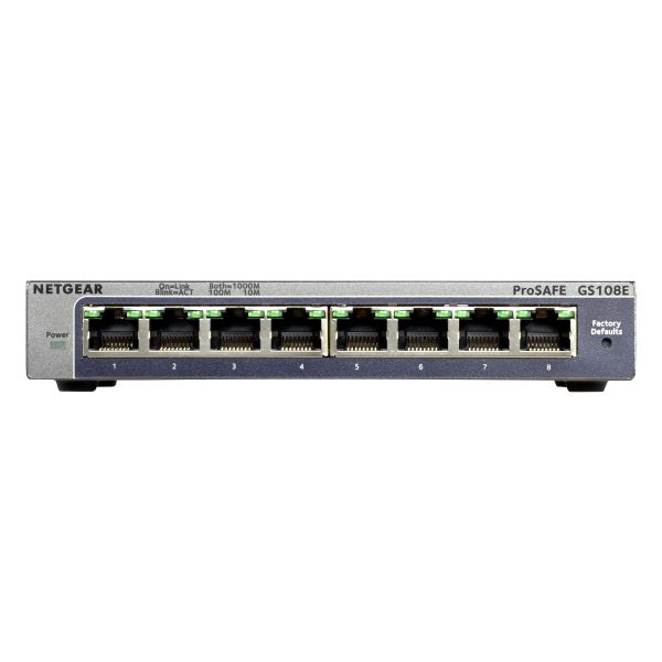NETGEAR ProSAFE Unmanaged Plus Switch - GS108E - 8 Gigabit Ethernet poorten (GS108E-300PES) NETGEAR ProSAFE Unmanaged Plus Switch - GS108E - 8 Gigabit Ethernet poorten (GS108E-300PES)