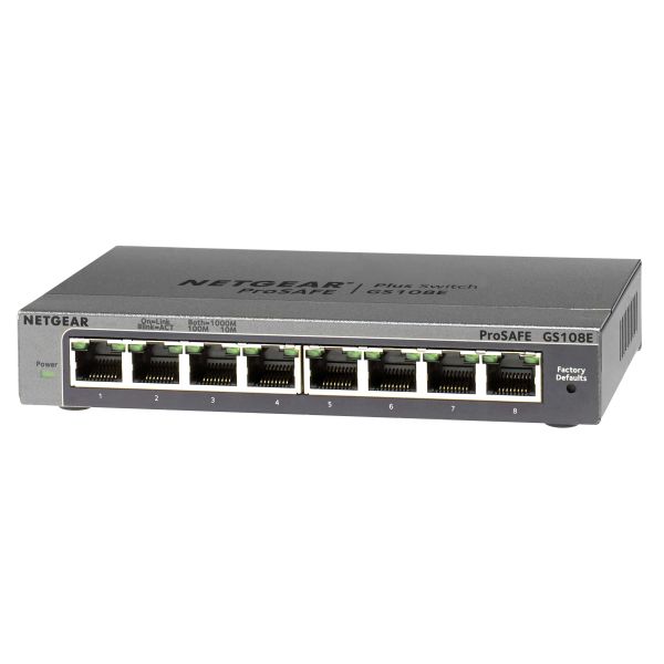 NETGEAR ProSAFE Unmanaged Plus Switch - GS108E - 8 Gigabit Ethernet poorten (GS108E-300PES) NETGEAR ProSAFE Unmanaged Plus Switch - GS108E - 8 Gigabit Ethernet poorten (GS108E-300PES)