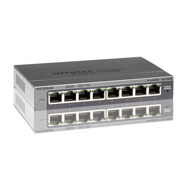 NETGEAR ProSAFE Unmanaged Plus Switch - GS108E - 8 Gigabit Ethernet poorten (GS108E-300PES) NETGEAR ProSAFE Unmanaged Plus Switch - GS108E - 8 Gigabit Ethernet poorten (GS108E-300PES)
