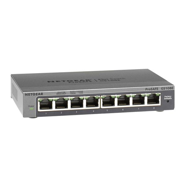 NETGEAR ProSAFE Unmanaged Plus Switch - GS108E - 8 Gigabit Ethernet poorten (GS108E-300PES)