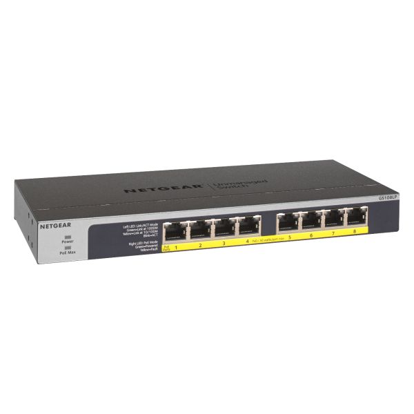 NETGEAR GS108LP Unmanaged Gigabit Ethernet (10/100/1000) Power over Ethernet (PoE) 1U Zwart, Grijs (GS108LP-100EUS)