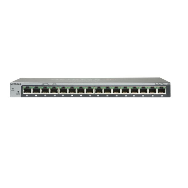 NETGEAR ProSAFE Unmanaged Switch - GS116GE - Desktop - 16 Gigabit Ethernet poorten 10/100/1000 Mbps (GS116GE) NETGEAR ProSAFE Unmanaged Switch - GS116GE - Desktop - 16 Gigabit Ethernet poorten 10/100/1000 Mbps (GS116GE)
