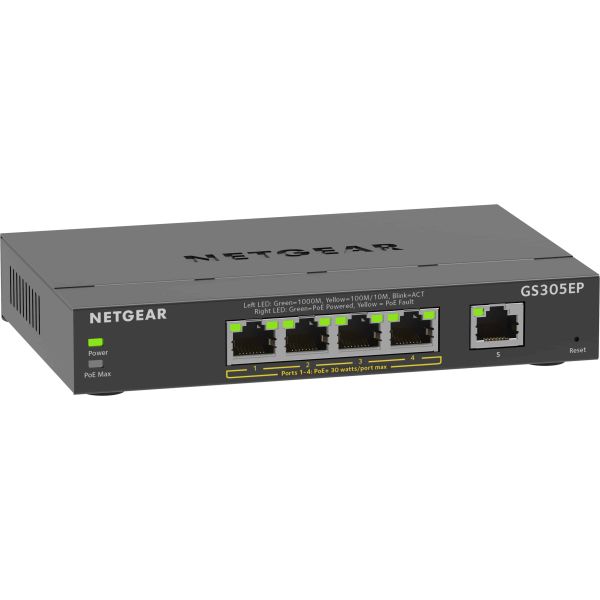 NETGEAR 5-Port Gigabit Ethernet PoE+ Plus Switch (GS305EP) (GS305EP-100PES) NETGEAR 5-Port Gigabit Ethernet PoE+ Plus Switch (GS305EP) (GS305EP-100PES)