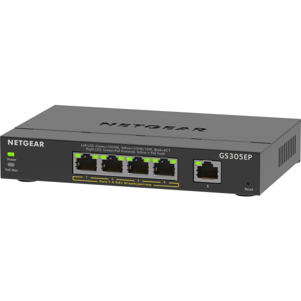 NETGEAR 5-Port Gigabit Ethernet PoE+ Plus Switch (GS305EP) (GS305EP-100PES)