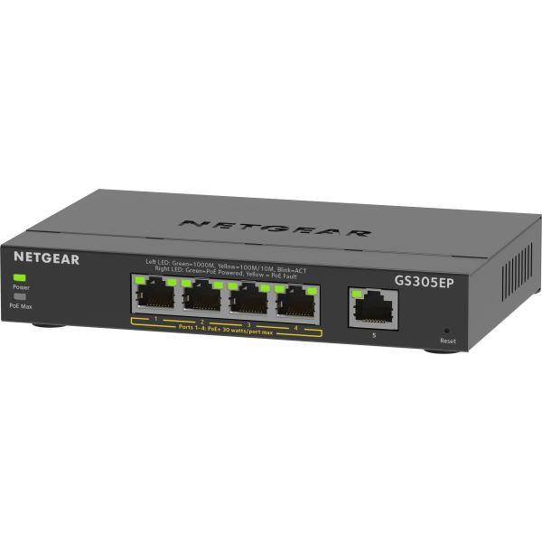 NETGEAR 5-Port Gigabit Ethernet PoE+ Plus Switch (GS305EP) (GS305EP-100PES)