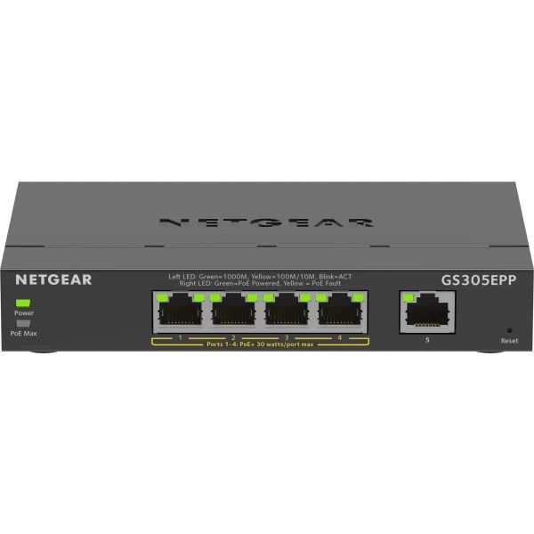 NETGEAR 5-Port Gigabit Ethernet High-Power PoE+ Plus Switch (GS305EPP) (GS305EPP-100PES) NETGEAR 5-Port Gigabit Ethernet High-Power PoE+ Plus Switch (GS305EPP) (GS305EPP-100PES)