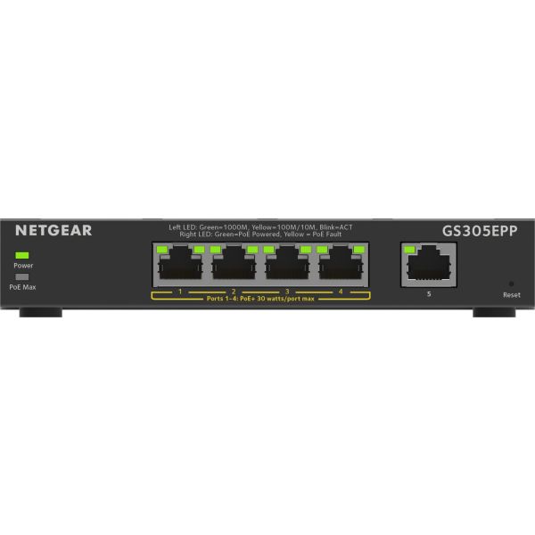 NETGEAR 5-Port Gigabit Ethernet High-Power PoE+ Plus Switch (GS305EPP) (GS305EPP-100PES)