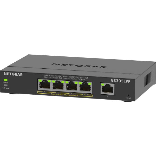 NETGEAR 5-Port Gigabit Ethernet High-Power PoE+ Plus Switch (GS305EPP) (GS305EPP-100PES)