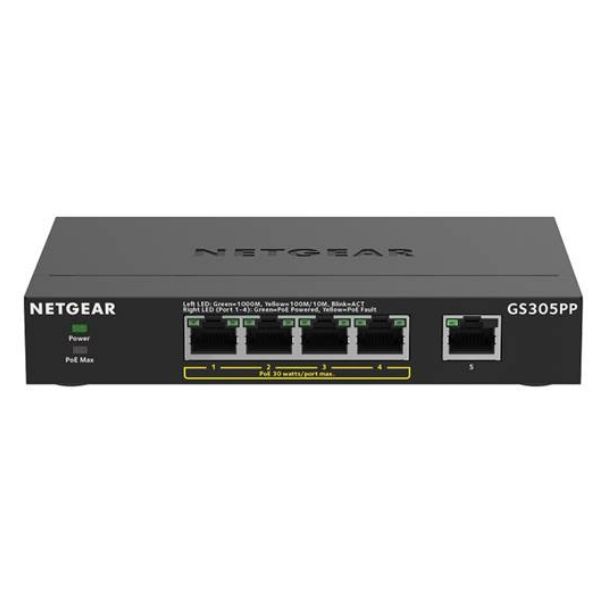 NETGEAR GS305PP Unmanaged Gigabit Ethernet (10/100/1000) Power over Ethernet (PoE) Zwart (GS305PP-100PES)