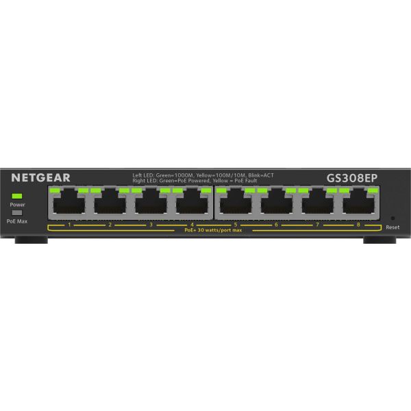 NETGEAR 8-Port Gigabit Ethernet PoE+ Plus Switch (GS308EP) (GS308EP-100PES)
