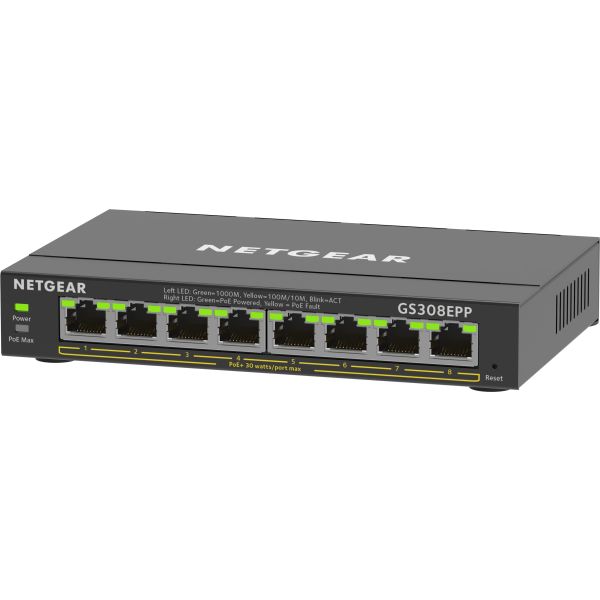 NETGEAR 8-Port Gigabit Ethernet High-Power PoE+ Plus Switch (GS308EPP) (GS308EPP-100PES)