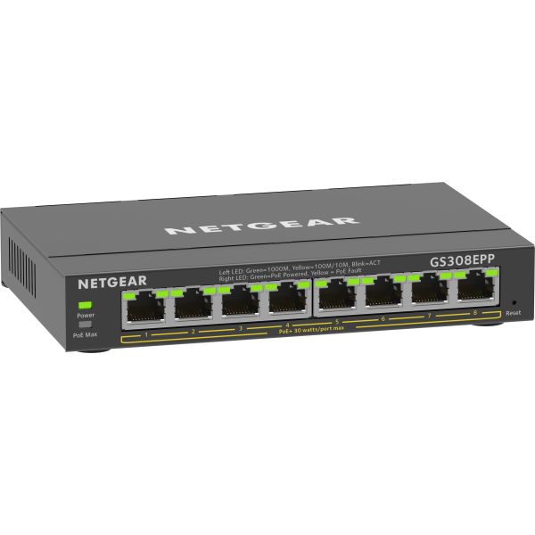 NETGEAR 8-Port Gigabit Ethernet High-Power PoE+ Plus Switch (GS308EPP) (GS308EPP-100PES)