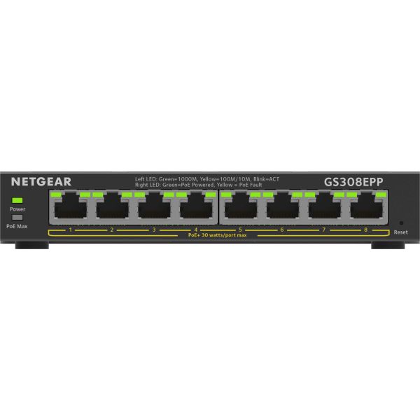 NETGEAR 8-Port Gigabit Ethernet High-Power PoE+ Plus Switch (GS308EPP) (GS308EPP-100PES)