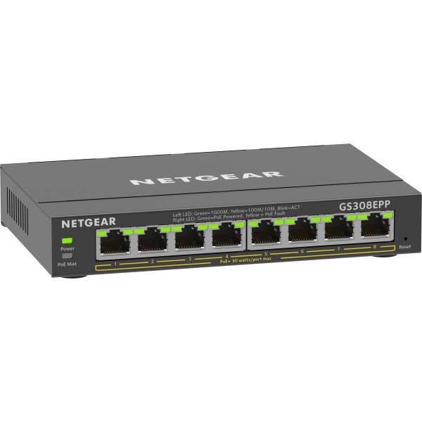 NETGEAR 8-Port Gigabit Ethernet High-Power PoE+ Plus Switch (GS308EPP) (GS308EPP-100PES)