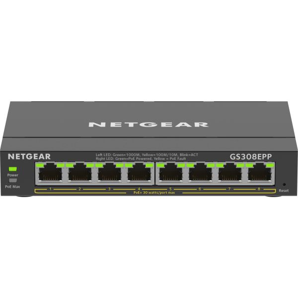 NETGEAR 8-Port Gigabit Ethernet High-Power PoE+ Plus Switch (GS308EPP) (GS308EPP-100PES)