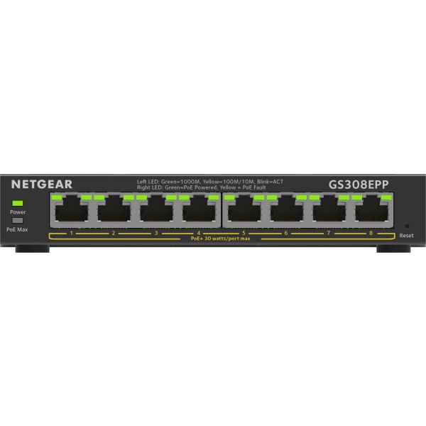 NETGEAR 8-Port Gigabit Ethernet High-Power PoE+ Plus Switch (GS308EPP) (GS308EPP-100PES)