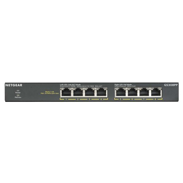 NETGEAR GS308PP Unmanaged Gigabit Ethernet (10/100/1000) Power over Ethernet (PoE) Zwart (GS308PP-100EUS) NETGEAR GS308PP Unmanaged Gigabit Ethernet (10/100/1000) Power over Ethernet (PoE) Zwart (GS308PP-100EUS)