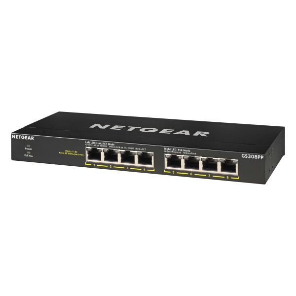 NETGEAR GS308PP Unmanaged Gigabit Ethernet (10/100/1000) Power over Ethernet (PoE) Zwart (GS308PP-100EUS)