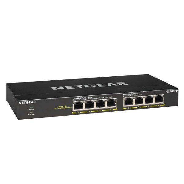 NETGEAR GS308PP Unmanaged Gigabit Ethernet (10/100/1000) Power over Ethernet (PoE) Zwart (GS308PP-100EUS)