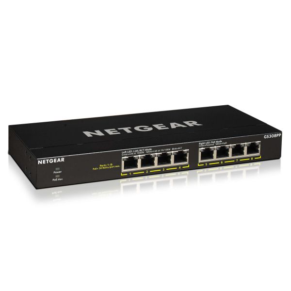 NETGEAR GS308PP Unmanaged Gigabit Ethernet (10/100/1000) Power over Ethernet (PoE) Zwart (GS308PP-100EUS)