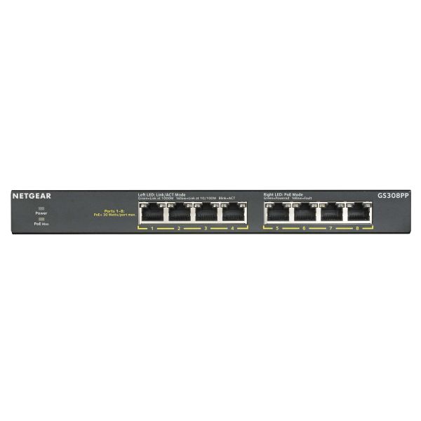 NETGEAR GS308PP Unmanaged Gigabit Ethernet (10/100/1000) Power over Ethernet (PoE) Zwart (GS308PP-100EUS)