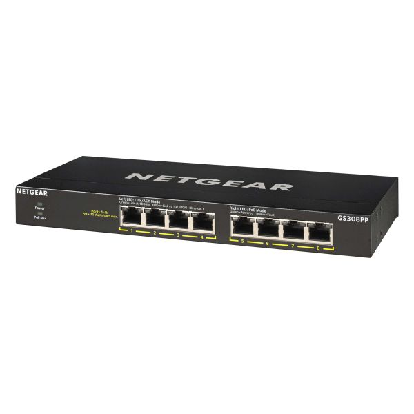 NETGEAR GS308PP Unmanaged Gigabit Ethernet (10/100/1000) Power over Ethernet (PoE) Zwart (GS308PP-100EUS)