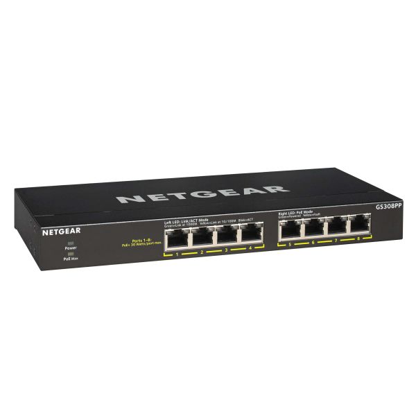 NETGEAR GS308PP Unmanaged Gigabit Ethernet (10/100/1000) Power over Ethernet (PoE) Zwart (GS308PP-100EUS)