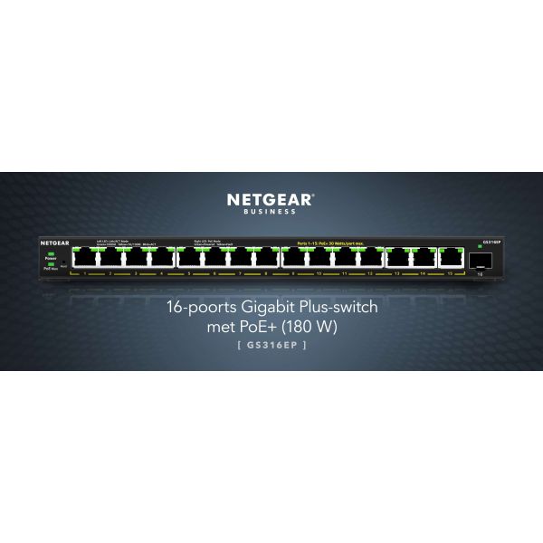 NETGEAR GS316EP-100PES netwerk-switch Managed Gigabit Ethernet (10/100/1000) Power over Ethernet (PoE) Zwart (GS316EP-100PES)