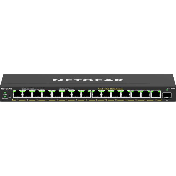 NETGEAR 16-Port High-Power PoE+ Gigabit Ethernet Plus Switch (231W) with 1 SFP port (GS316EPP) (GS316EPP-100PES)
