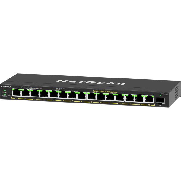 NETGEAR 16-Port High-Power PoE+ Gigabit Ethernet Plus Switch (231W) with 1 SFP port (GS316EPP) (GS316EPP-100PES)