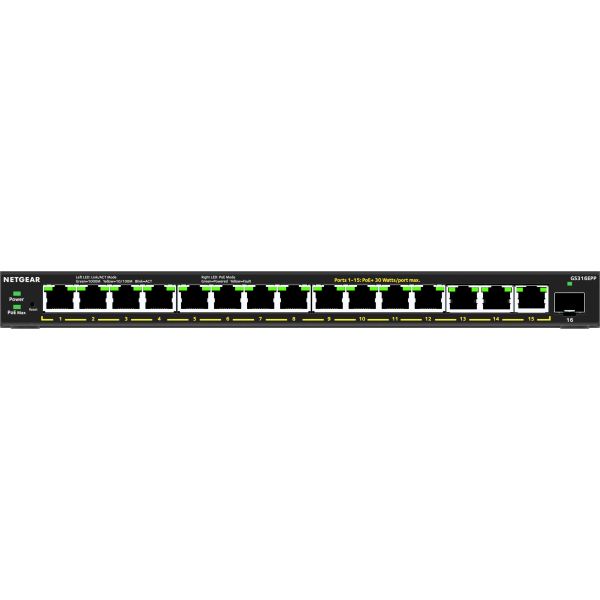 NETGEAR 16-Port High-Power PoE+ Gigabit Ethernet Plus Switch (231W) with 1 SFP port (GS316EPP) (GS316EPP-100PES)