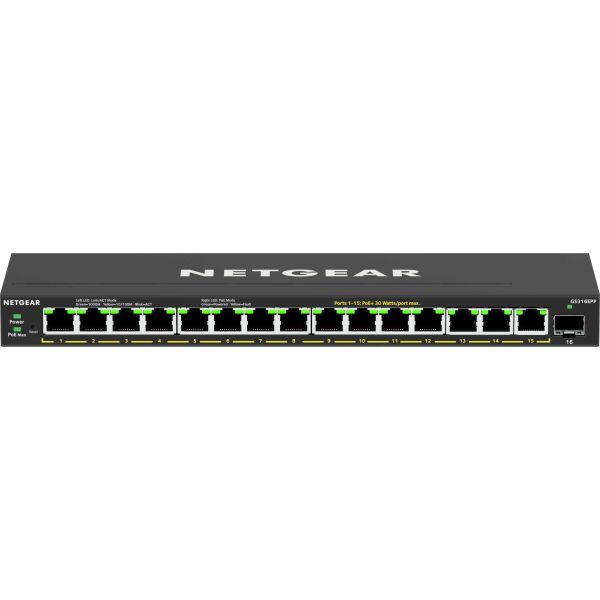 NETGEAR 16-Port High-Power PoE+ Gigabit Ethernet Plus Switch (231W) with 1 SFP port (GS316EPP) (GS316EPP-100PES)