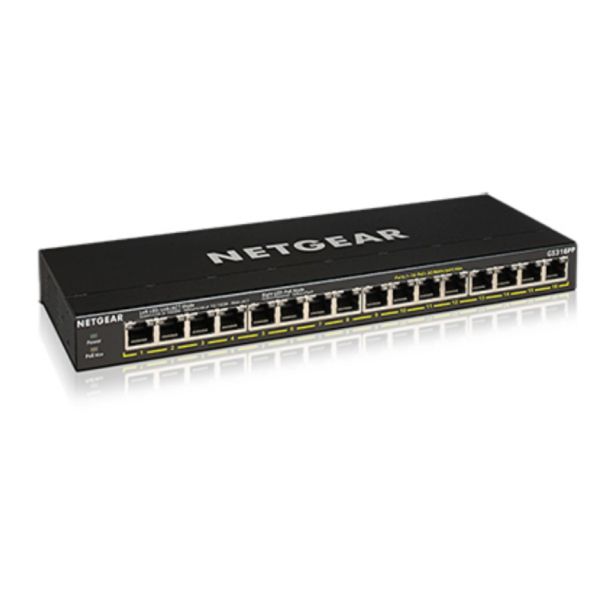 NETGEAR GS316PP Unmanaged Gigabit Ethernet (10/100/1000) Power over Ethernet (PoE) Zwart (GS316PP-100EUS)
