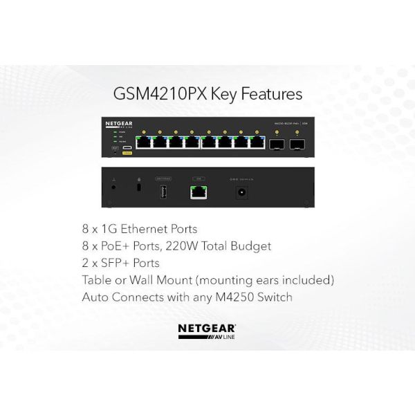 NETGEAR GSM4210PX-100EUS netwerk-switch Managed L2/L3 Gigabit Ethernet (10/100/1000) Power over Ethernet (PoE) Zwart (GSM4210PX-100EUS)