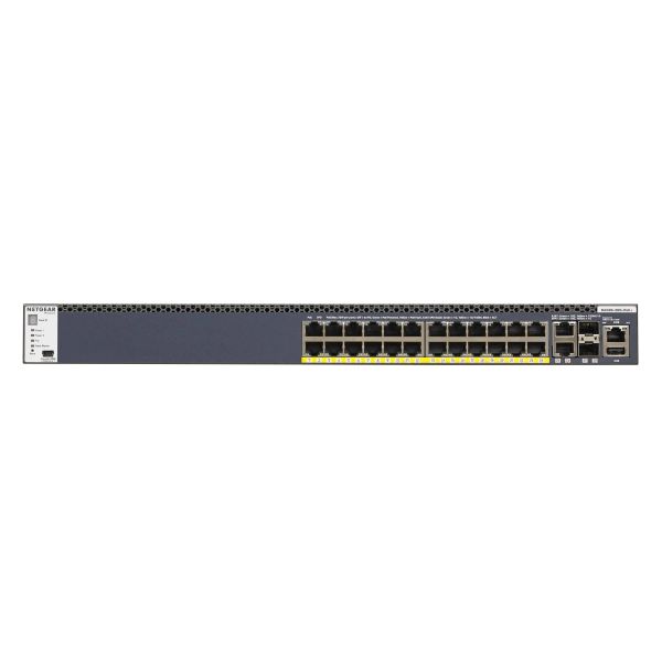 NETGEAR ProSAFE Managed Switch - GSM4328PB - Stackable platform met 24 PoE+ poorten + 2 x SFP+ en 2 x 10GBASE-T poorten (1000W PSU) (GSM4328PB-100NES) NETGEAR ProSAFE Managed Switch - GSM4328PB - Stackable platform met 24 PoE+ poorten + 2 x SFP+ en 2 x 10GBASE-T poorten (1000W PSU) (GSM4328PB-100NES)