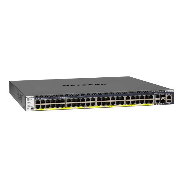 NETGEAR ProSAFE Managed Switch - GSM4352PA - Stackable platform met 48 PoE+ poorten + 2 x SFP+ en 2 x 10GBASE-T poorten (550W PSU) (GSM4352PA-100NES)