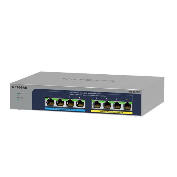 NETGEAR MS108UP Unmanaged 2.5G Ethernet (100/1000/2500) Power over Ethernet (PoE) (MS108UP-100EUS) NETGEAR MS108UP Unmanaged 2.5G Ethernet (100/1000/2500) Power over Ethernet (PoE) (MS108UP-100EUS)